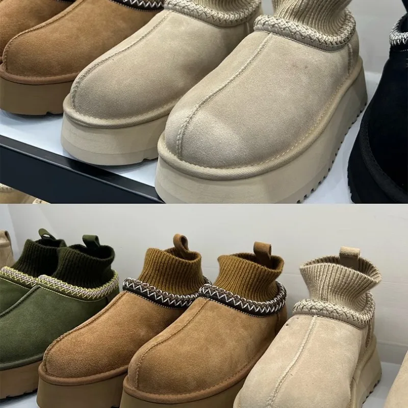 Hohe Schneestiefel, SGGU, für Damen und Herren, im ethnischen Stil, mit Schnürung, große Damengrößen, Baumwollstiefel, aus gestricktem Rindsleder, Wolle. – Detail 3