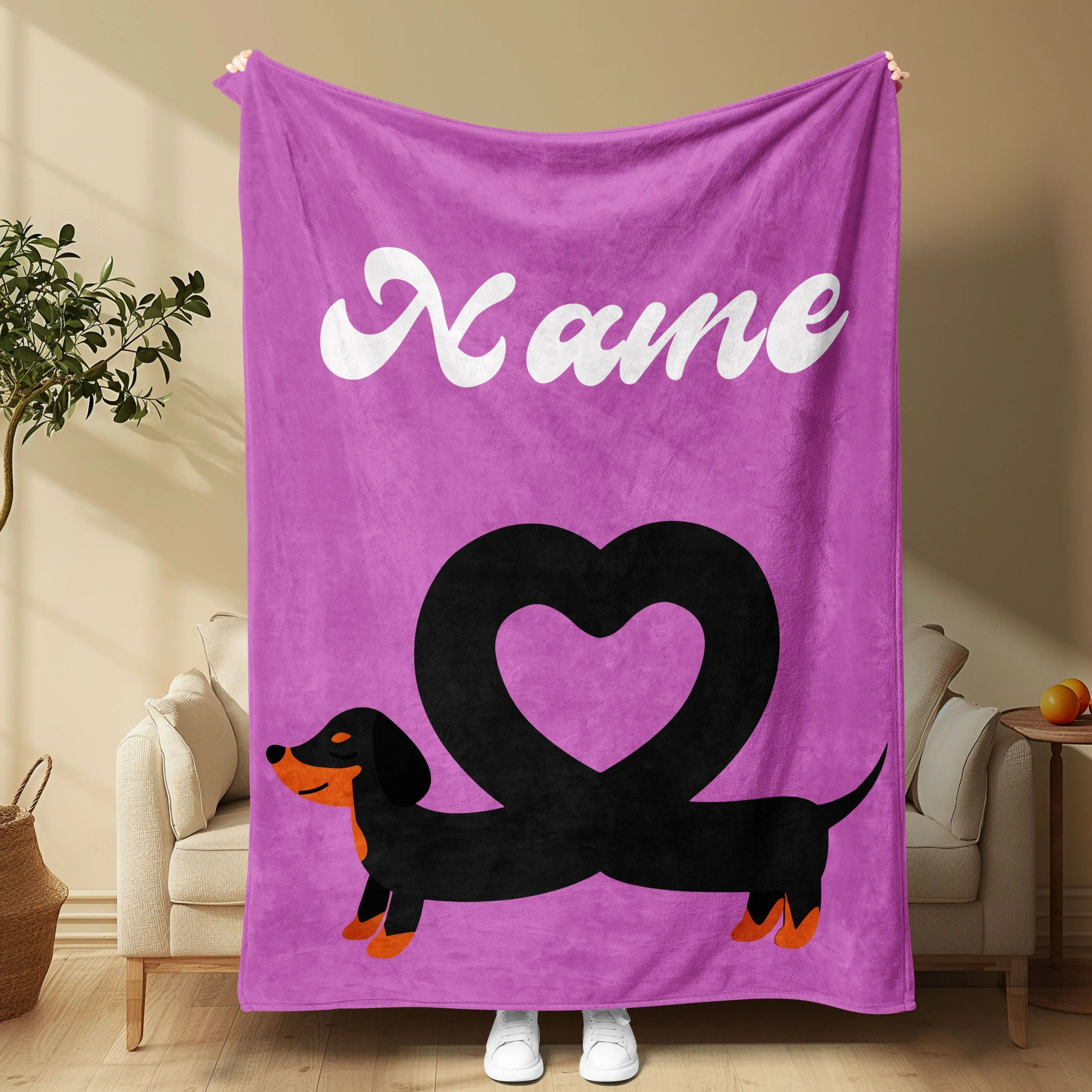 Customized Name Love Sausage Dog Blanket Soft, Warm and Comfortable, Suitable for Sofa Bed, Travel Office
