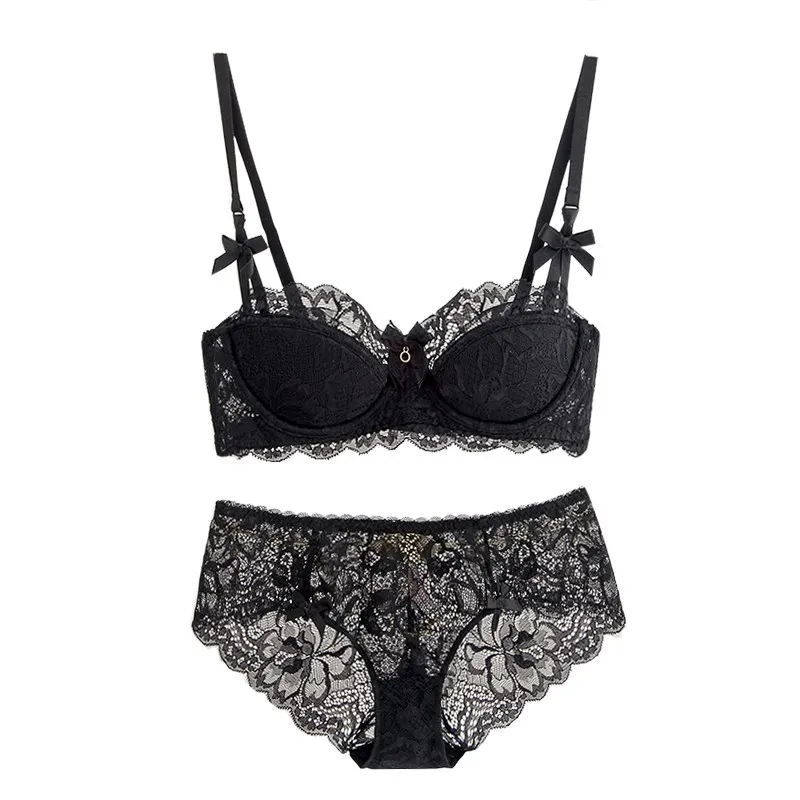 Modest French Pure Desire Bralette AB Cup, vollständig bedeckender Spitzen-BH und Set, kleine Büste, Push-Up, kabellos, für mollige Mädchen, Schleife, Übergröße