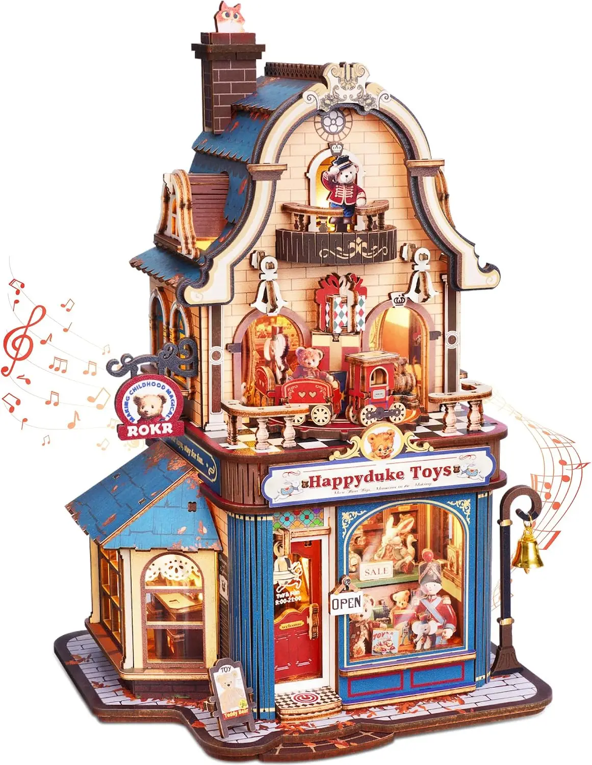 Bear Toy Store DIY Miniature House Kit, 3D Wooden Puzzles for Adults | Model Building Kits with Music & Lights, Craft Hobby Gift