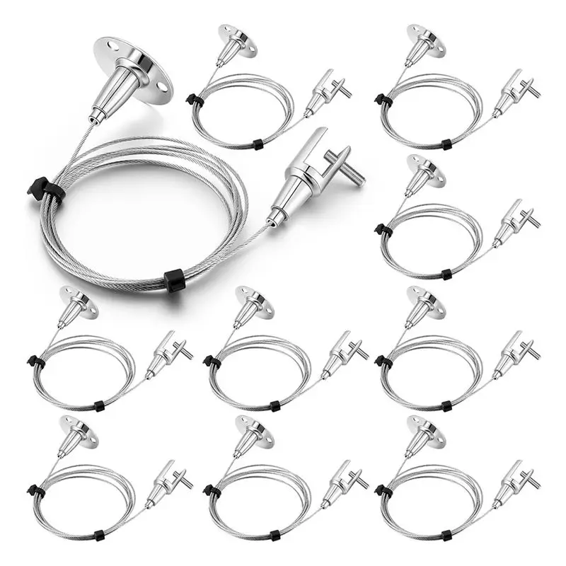 [A92P!】 10 Pcs 6.5 Ft Ceiling Sign Hanger Picture Rail Hanging Suspension Wire Acrylic Board Display Metal Clamp