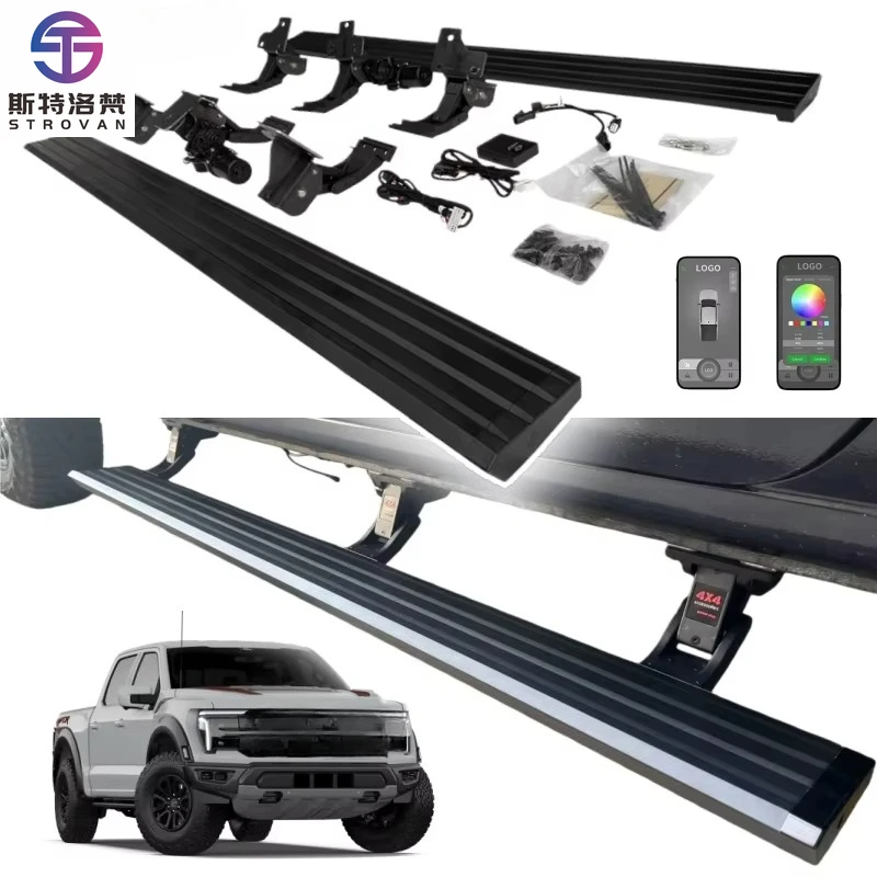 

STLF CLRAK 2010 2013 2014 F150 Aluminum Automatic Folding Foot Step Power Running Board Electrical Side Steps with Light