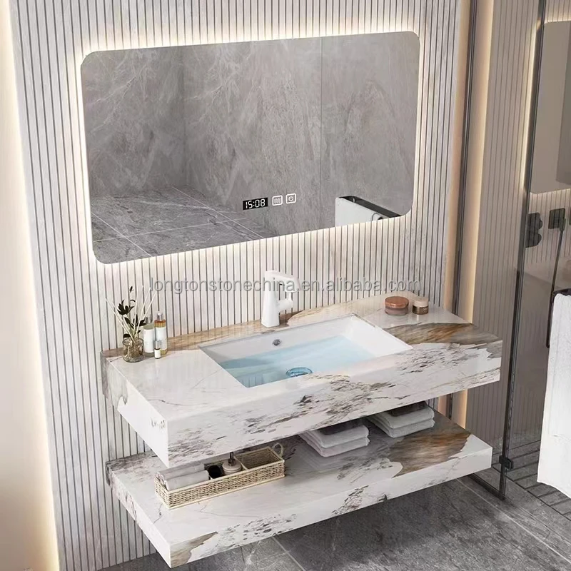 

New White Marble Alternative Bathroom Vanity With Sink Wall Hung Bathroom Sink Hang White Sintered Stone Bathroom Wash Basin