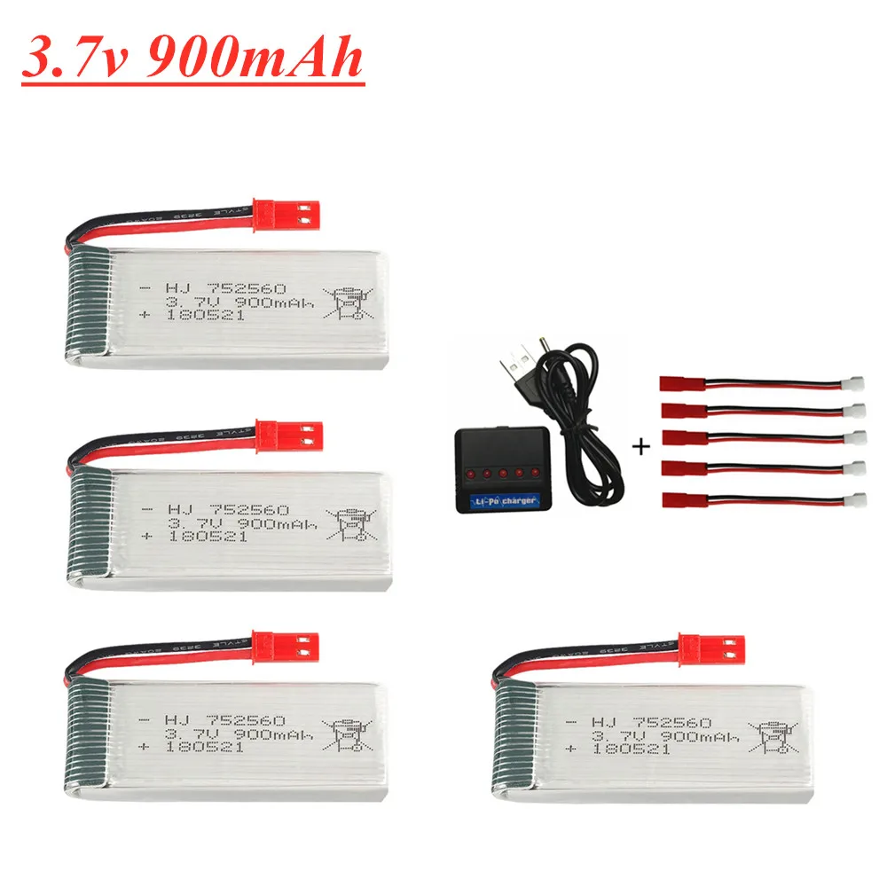 Akumulator lipo 3,7 V 900 mAh + ładowarka 5 w 1 do X5 X5C X5SC X5SW 8807 8807W A6 A6W M68 Części zamienne do dronów RC 3,7 V752560 Bateria JST