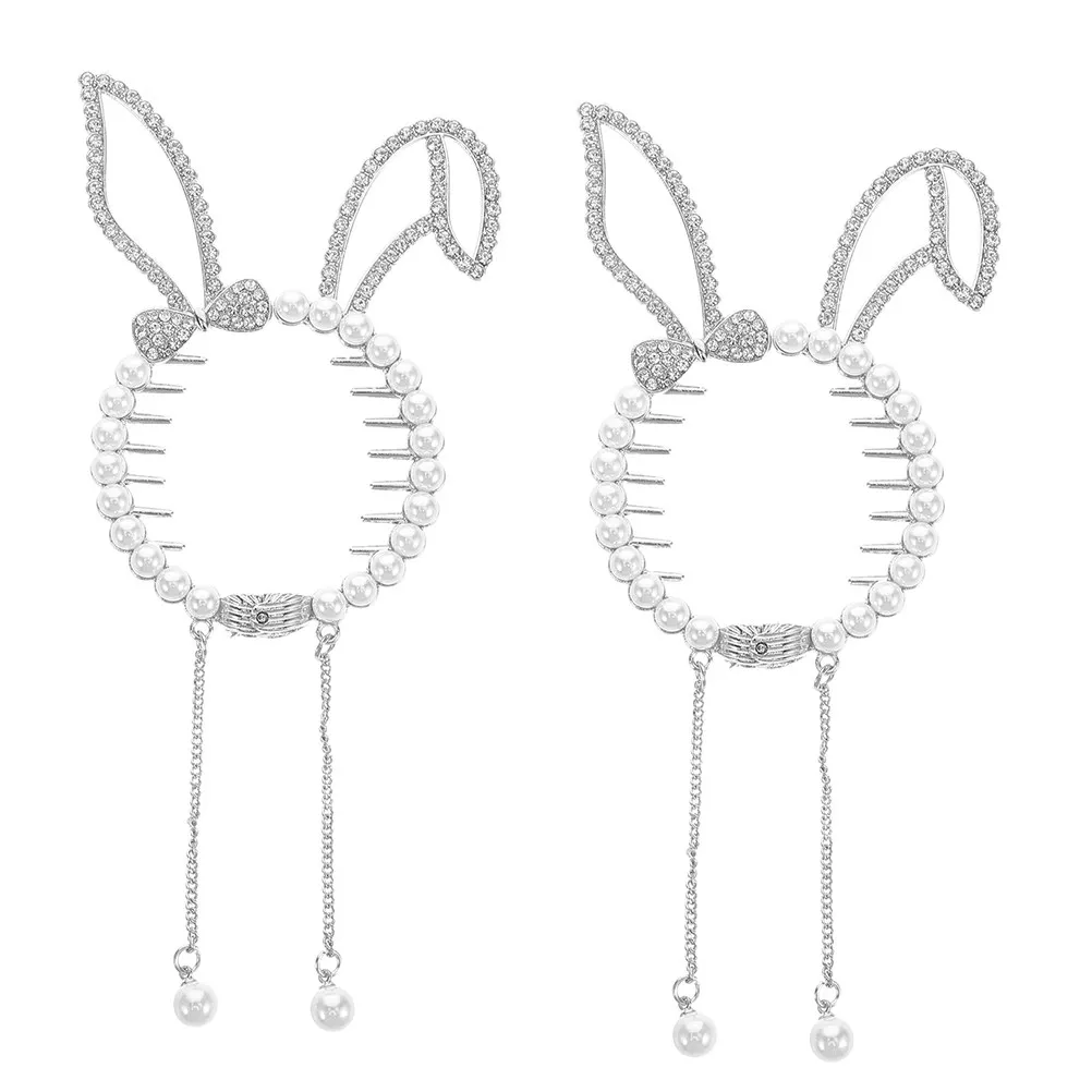 

2Pcs Bunny Ear Hair Bun Holder Clip for Kids Girls Stylish Ponytail Buckle Lightweight Hair Styling Accessory for Daily Party