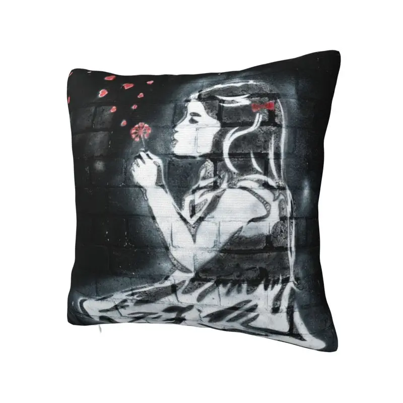 Girl Blowing Hearts By Banksy Cushion Cover 40x40cm Street Graffiti Pop Art Soft Cute Throw Pillow Case Home Decor