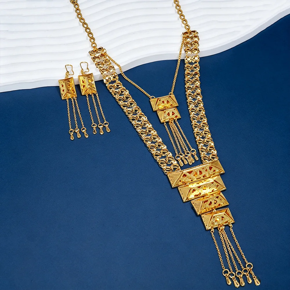 

Matching Set Versatile Tassel Necklace & Earrings Set For Women 24K Gold AU999 | Wear as a set, convenient and premium