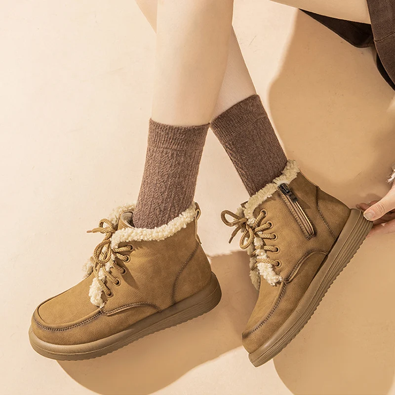 2025 Winter Shoes Women Snow Boots Warm Sheep Plush for Cold Winter Ladies Ankle Boots Non-slip Plus Size 41 D638