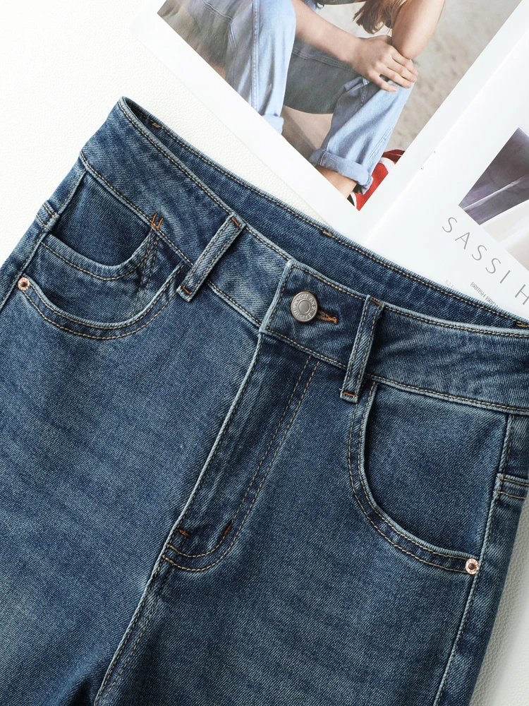 Imagem -04 - Jeans Micro Lared para Mulheres Calça Retrô Azul Fishtail Cintura Alta Estilo Emagrecedor Meia Idade Nova Primavera 2023