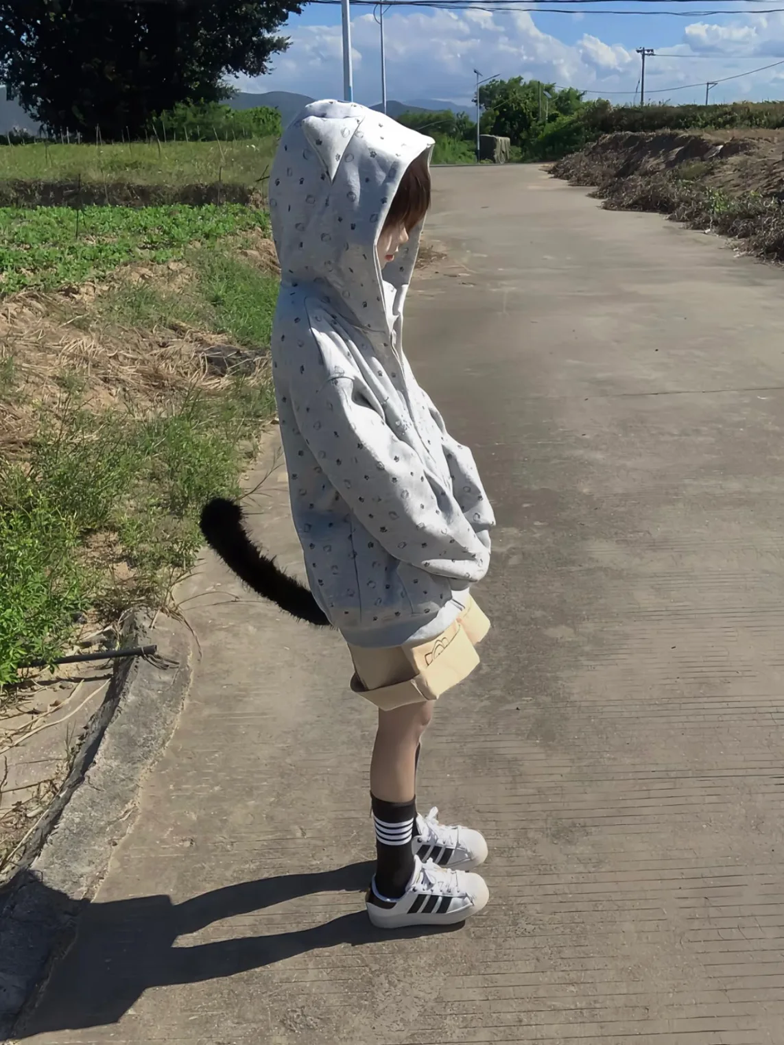 Retro American  Paw Print Hoodie Women's Loose Casual Sle Autumn Winter Open Cardigan Couple's Leisure Outerwear