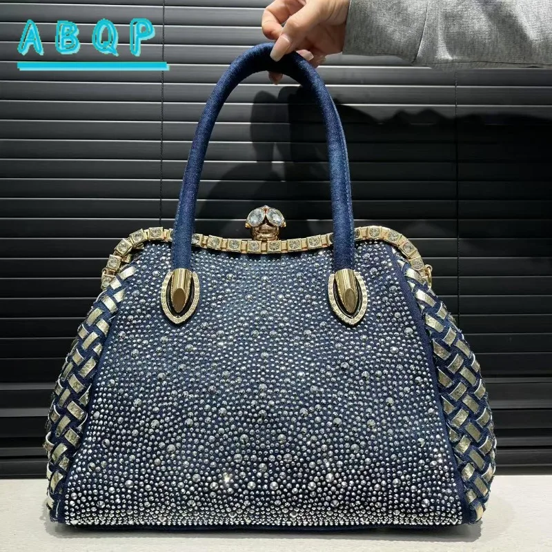 

Женская модная сумка на плечо с бриллиантами, ювелирные изделия, джинсовые сумки-тоут, большая вместительная потертая сумка в стиле ретро, косая сумка