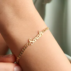 Stainless Steel Curb Chain Custom Name Bracelets For Women Men Handmade Personalized ID Nameplate Bracelet Charm Jewelry