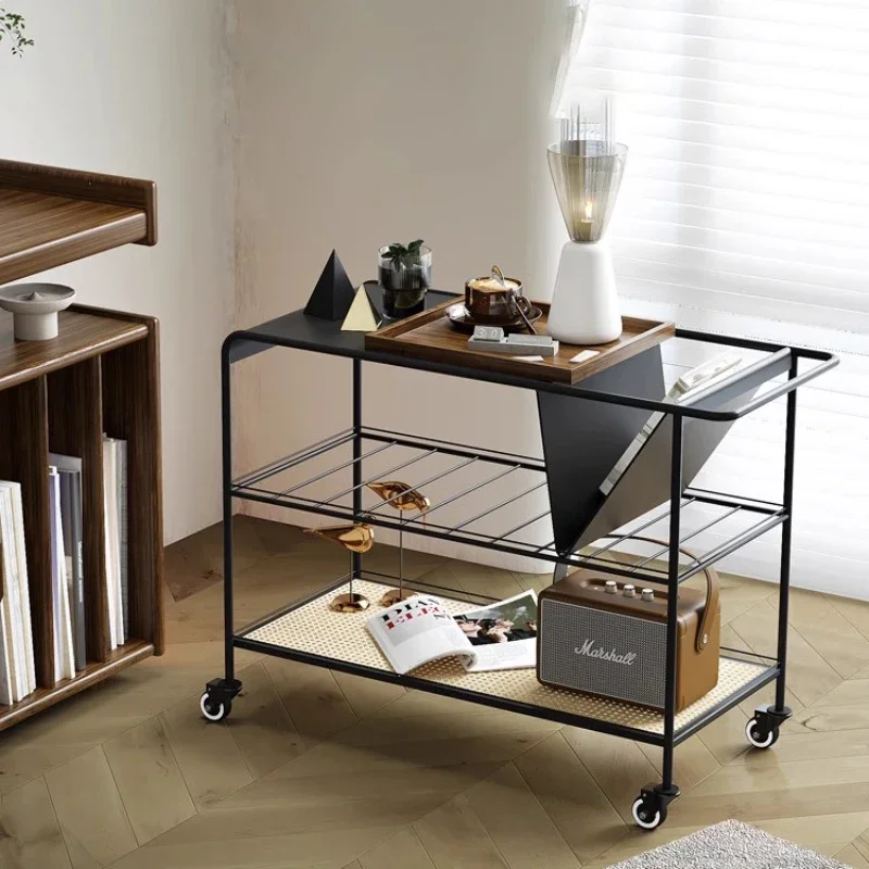 Modern Minimalist Small Cart Tea Table Luxury Rattan Bedside Table Center Movable Rock Slab Living Room Designer Furniture 커피테이블