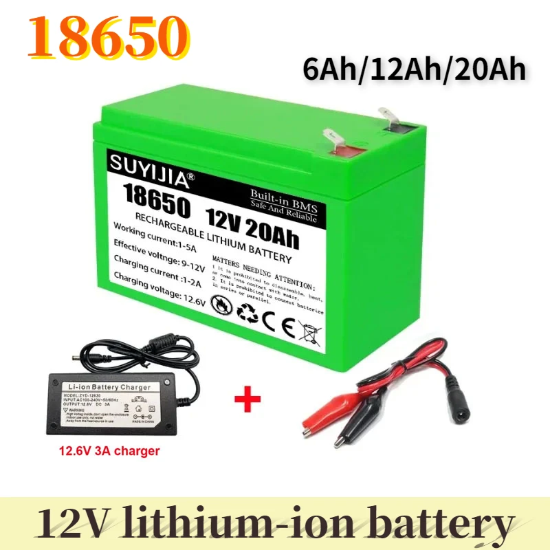 

18650 Rechargeable Lithium Battery Pack 12V 20Ah Battery Built-in BMS Suitable for Electric Vehicle Battery 12.6V 3A Charger