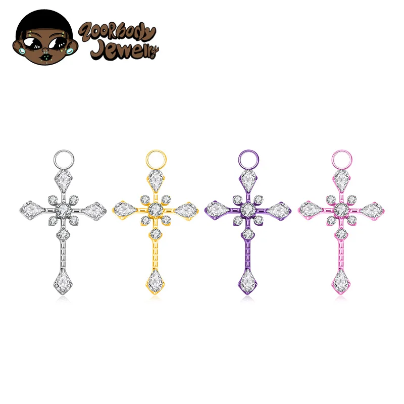 ASTM F136 Titan mit Zirkonia Luxus Kreuz Ohrring Anhänger Punk Hip Hop Rock Drop für Knorpel Neuer Bauchnabelpiercing Schmuck
