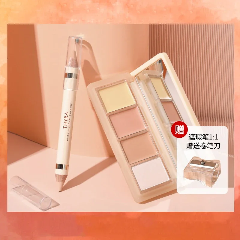 Thyra Penna correttore multieffetto a doppia testa Penna sdraiata con baco da seta per coprire lacrime Fossa Occhiaie Correttore duraturo