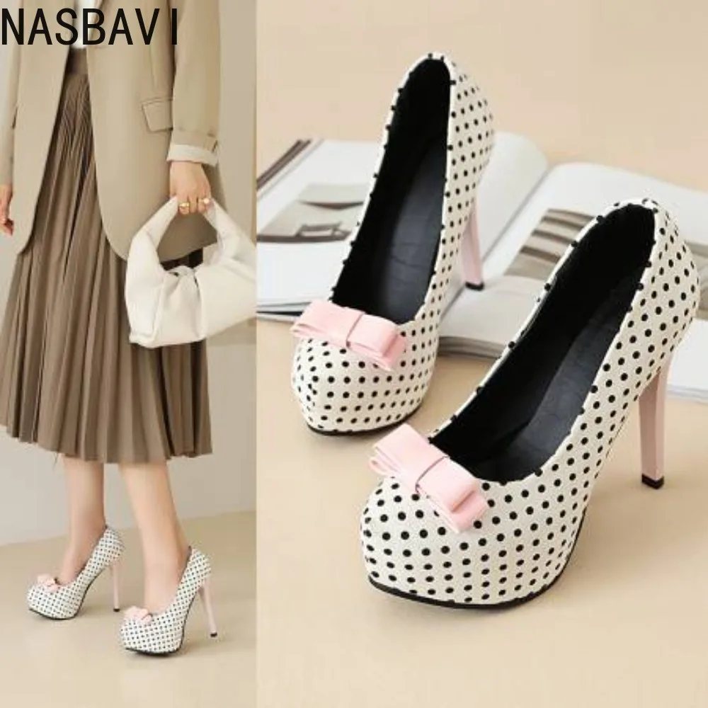 

Сексуальные женские туфли на очень высоком каблуке, на платформе, с бантом в горошек, для вечеринок, элегантные свадебные туфли, женские туфли-стилето на каблуке 12 см