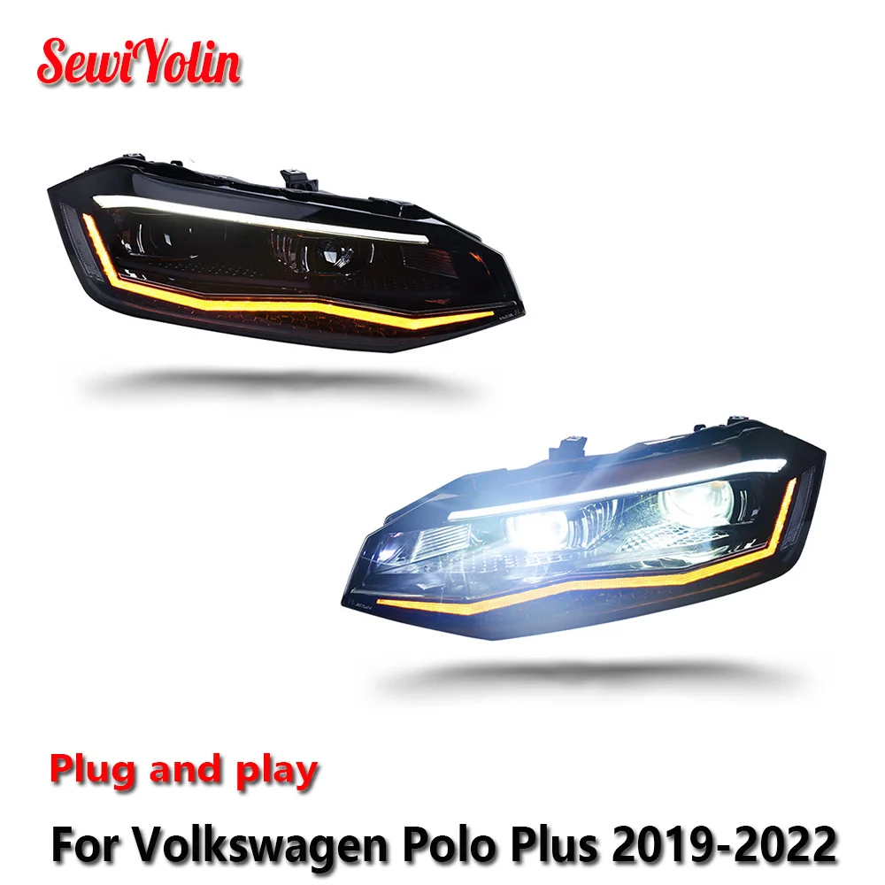 Car LED Headlight Light Assemblies For Volkswagen Polo Plus 2019-2022 Auto Fog DRL Brake Turn Signal Lamp Plug and Play