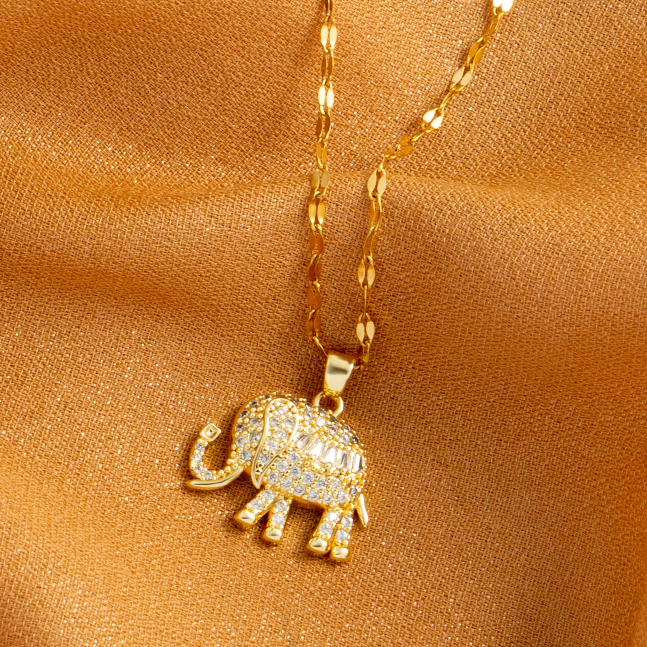 Conjunto de cobre de elefante pequeño para mujer, collar con colgante de joyería de fiesta a la moda, chapado en oro de 18 quilates, circonita de acero inoxidable, baja alergia