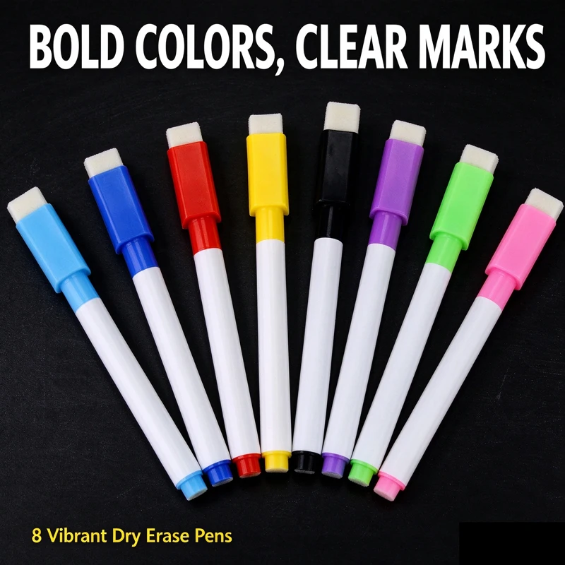 8Pcs / Set Magnetic Colorful Whiteboard Pen Black White Board Markers Bullet Tip Eraser School Supply Dry Erase Markers