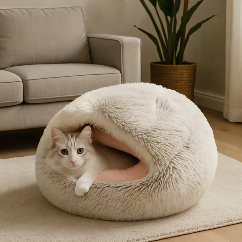 Winter Warm Fleece-Lined Soft Semi-Enclosed Nest for Cats and Small Pets