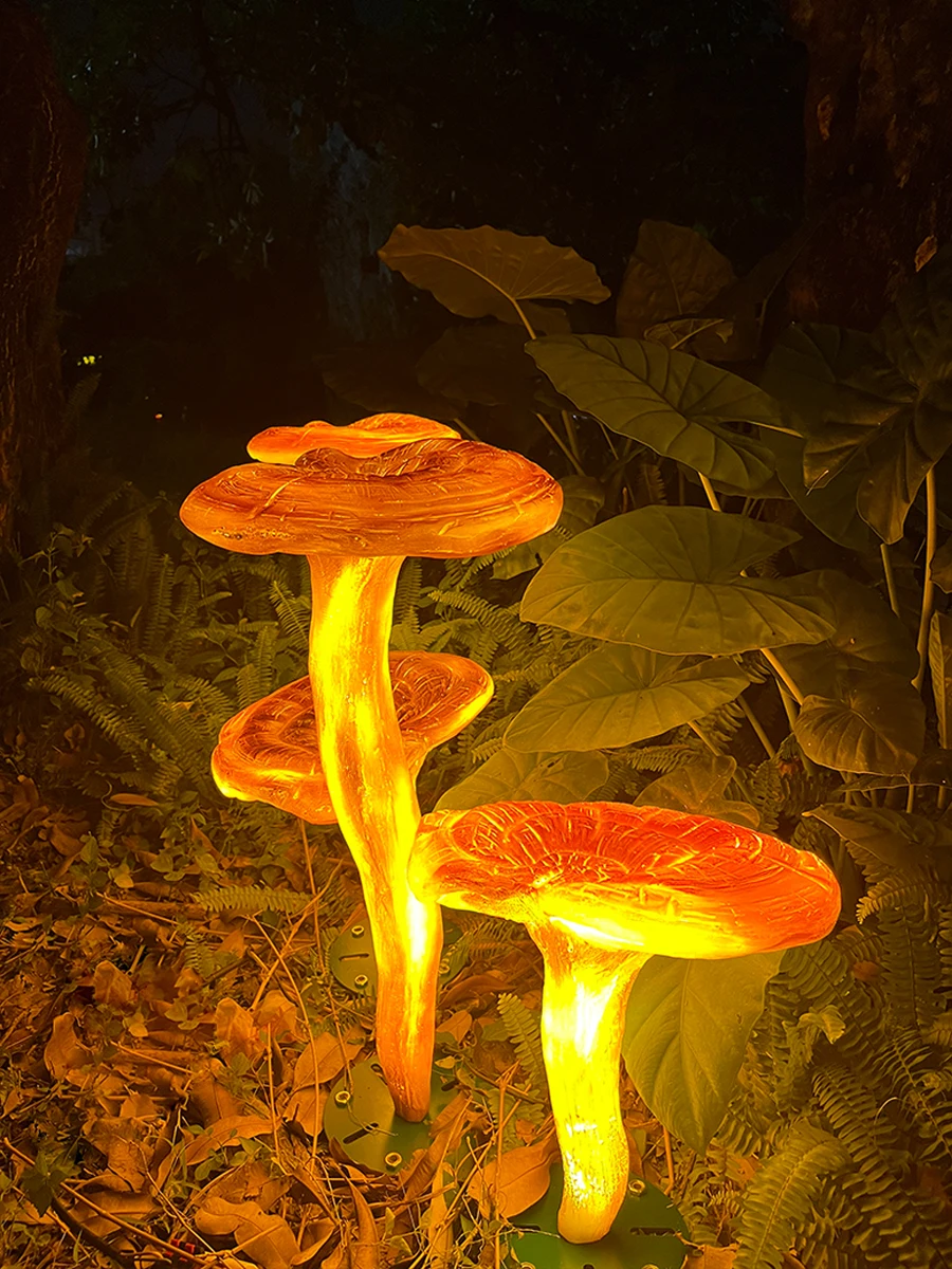 Led luminous simulation Ganoderma solar sculpture landscape lamp outdoor waterproof decorative lawn lamp in villa courtyard