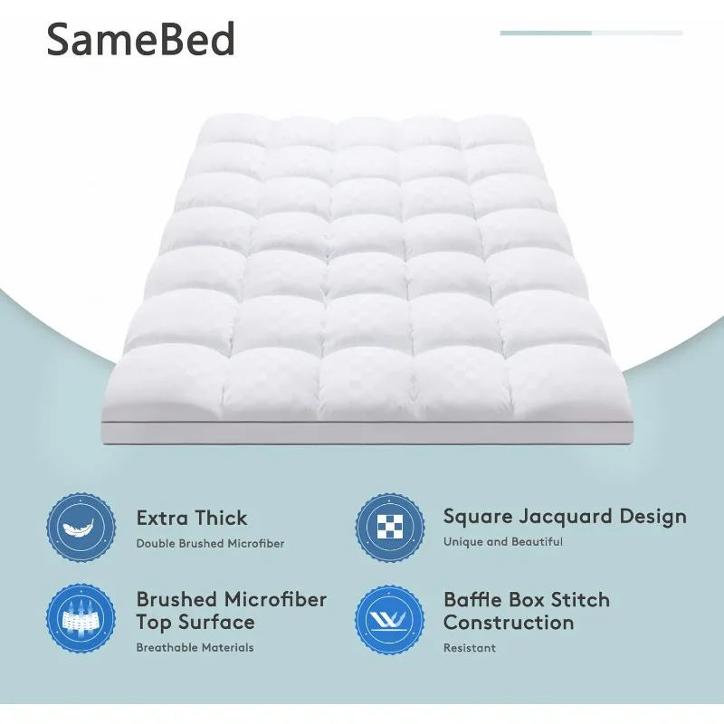 Surmatelas King avec poche profonde de 8 à 21 pouces, housse de coussin de matelas optique supplémentaire pour Back oto, surrempli de rembourrage dermatologique