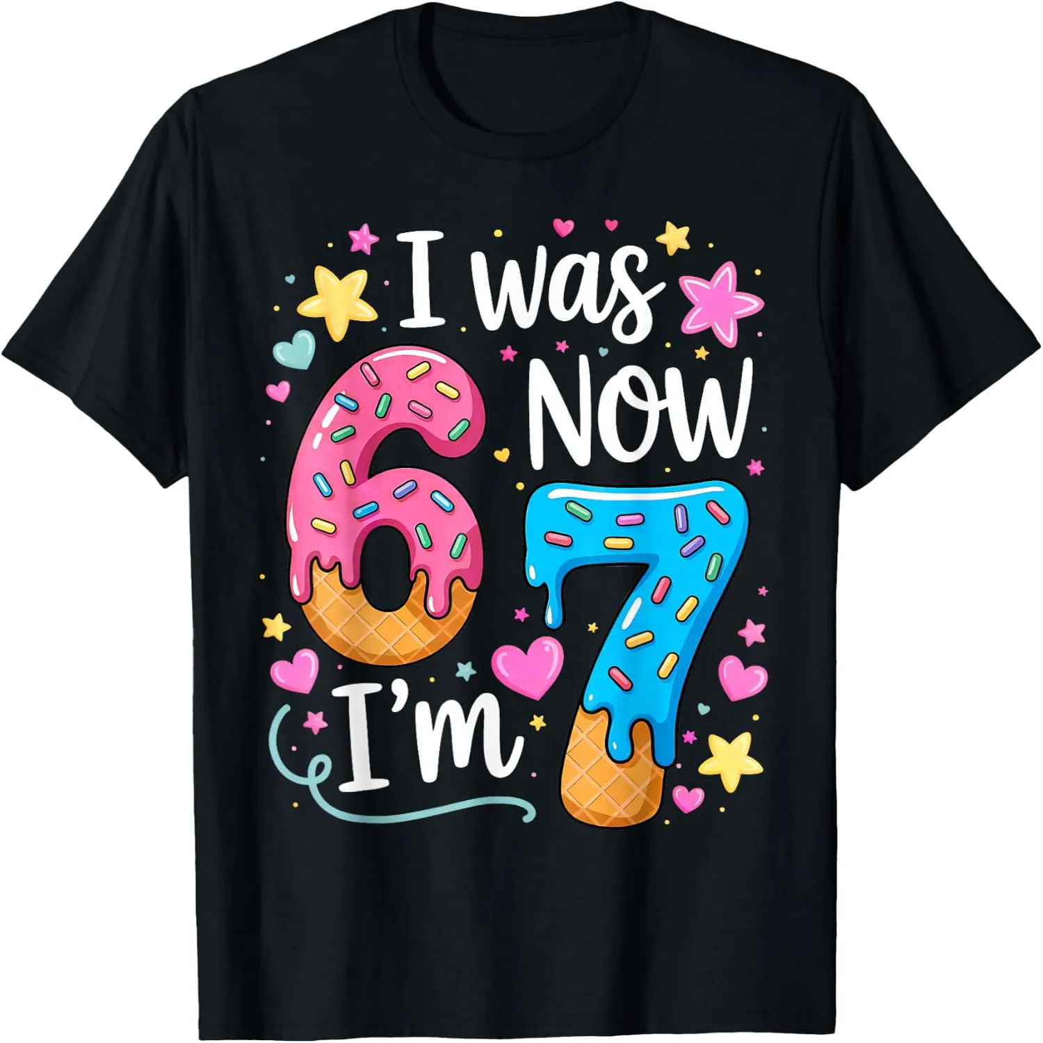 I Was 6 Now I'm 7 Donut Ice Cream Drip Cute Girls 7th Birthday T-Shirt