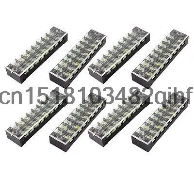 8 Pcs Dual Row 8 Position Screw Terminal Block Strip 600V 25A w Cover