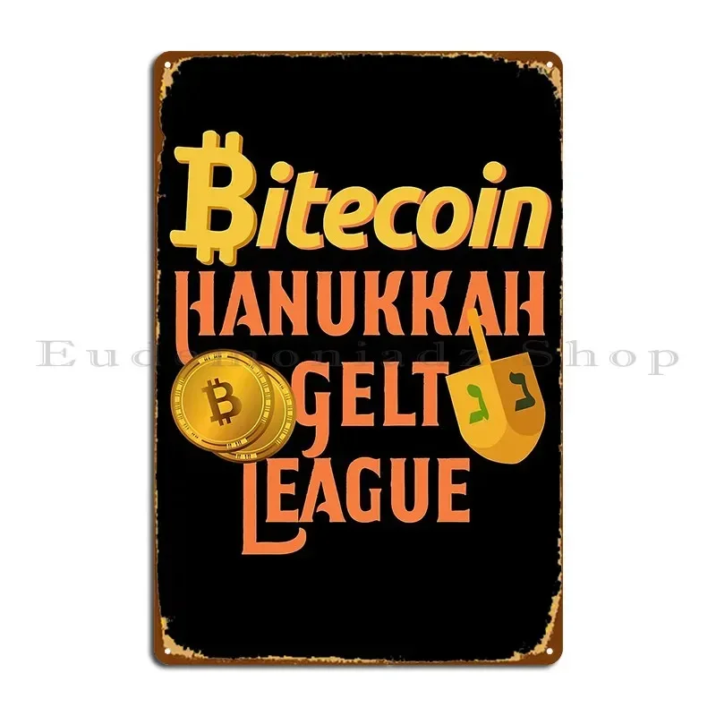 Hanukkah Bitecoin League Happy Hannukah Dreidel And Hannukah Gelt Metal Sign Create Home Funny Custom Club Tin Sign Poster