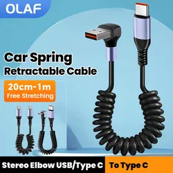 20cm-1m Car Spring Retractable USB C To Type C Cable Fast Charging USB Type C Data Cable For Iphone 15 Series Xiaomi Huawei