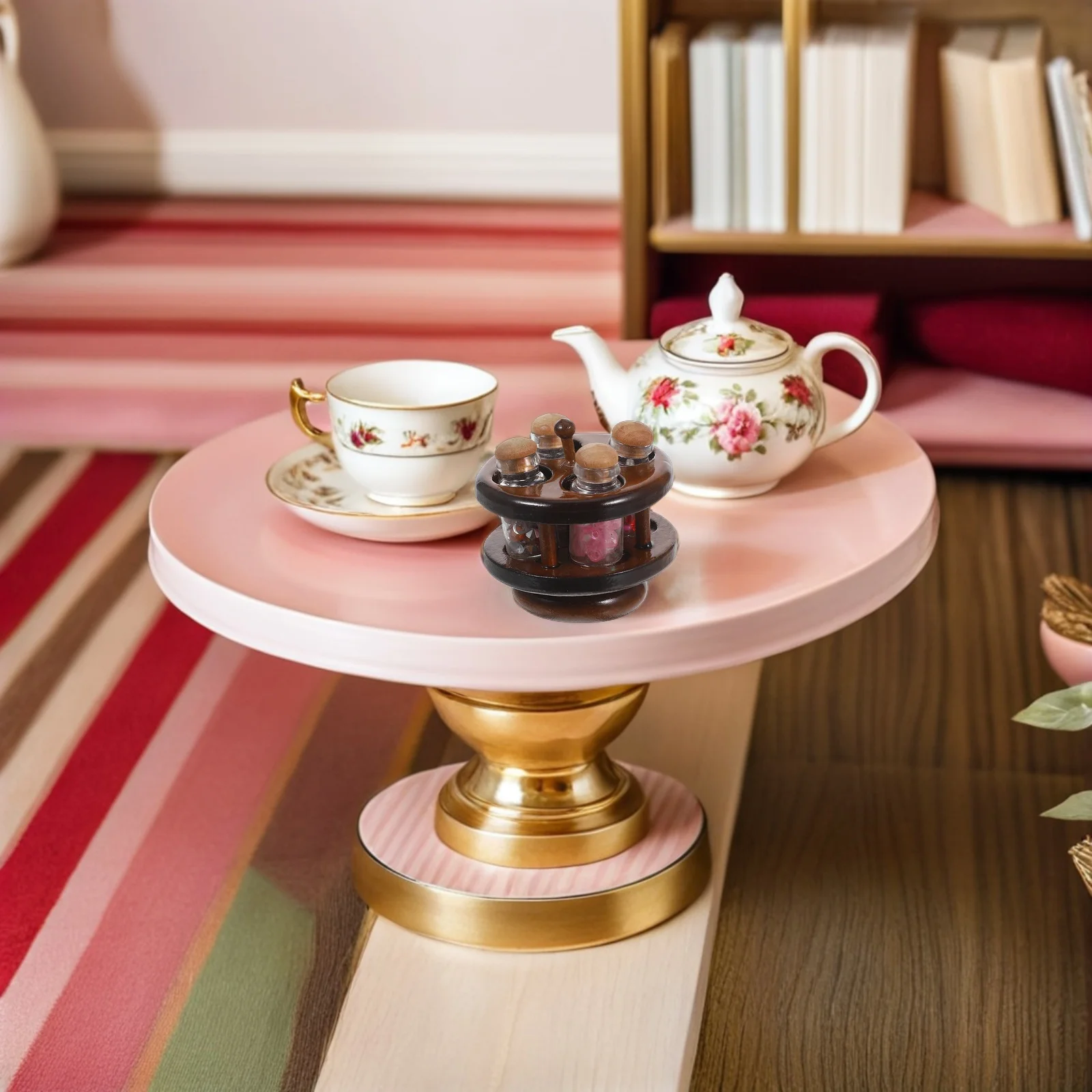 

House Kitchen Toys Mini Dollhouse Rack Round Miniature Accessories Spice with Jars Plastic Child