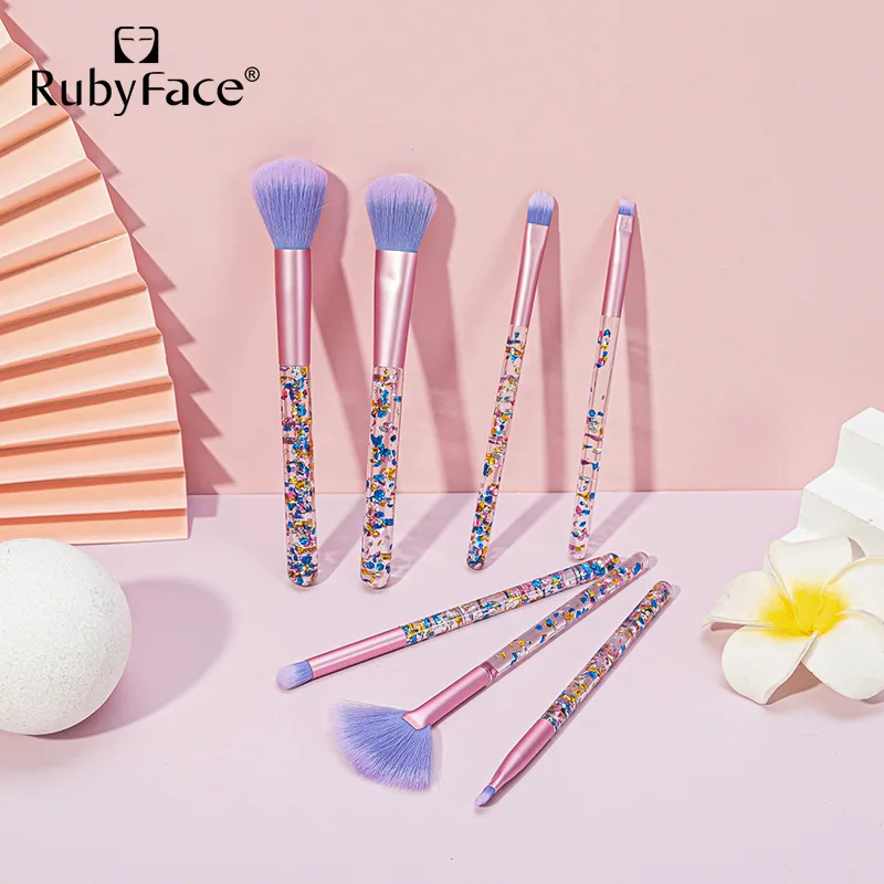 7 Pcs Glitter Diamond Crystal Handle Makeup Brushes Set Powder Foundation Eyebrow Face Make Up Brush Cosmetic Foundation Brush