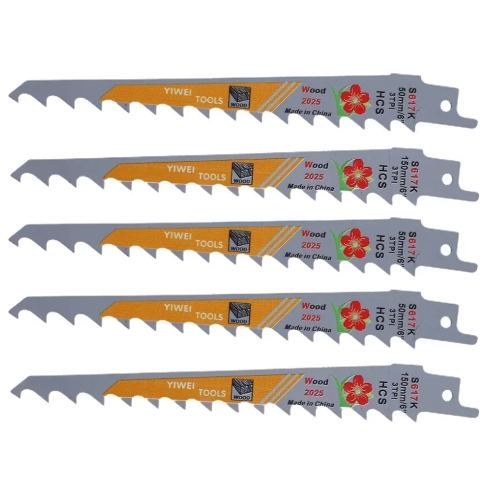 5pcs S617K 150mm Jigsaw Blade HCS Assorted Blades Reciprocating Saw Blade For Wood Board Plastic Metal Cutting Woodworking Tool