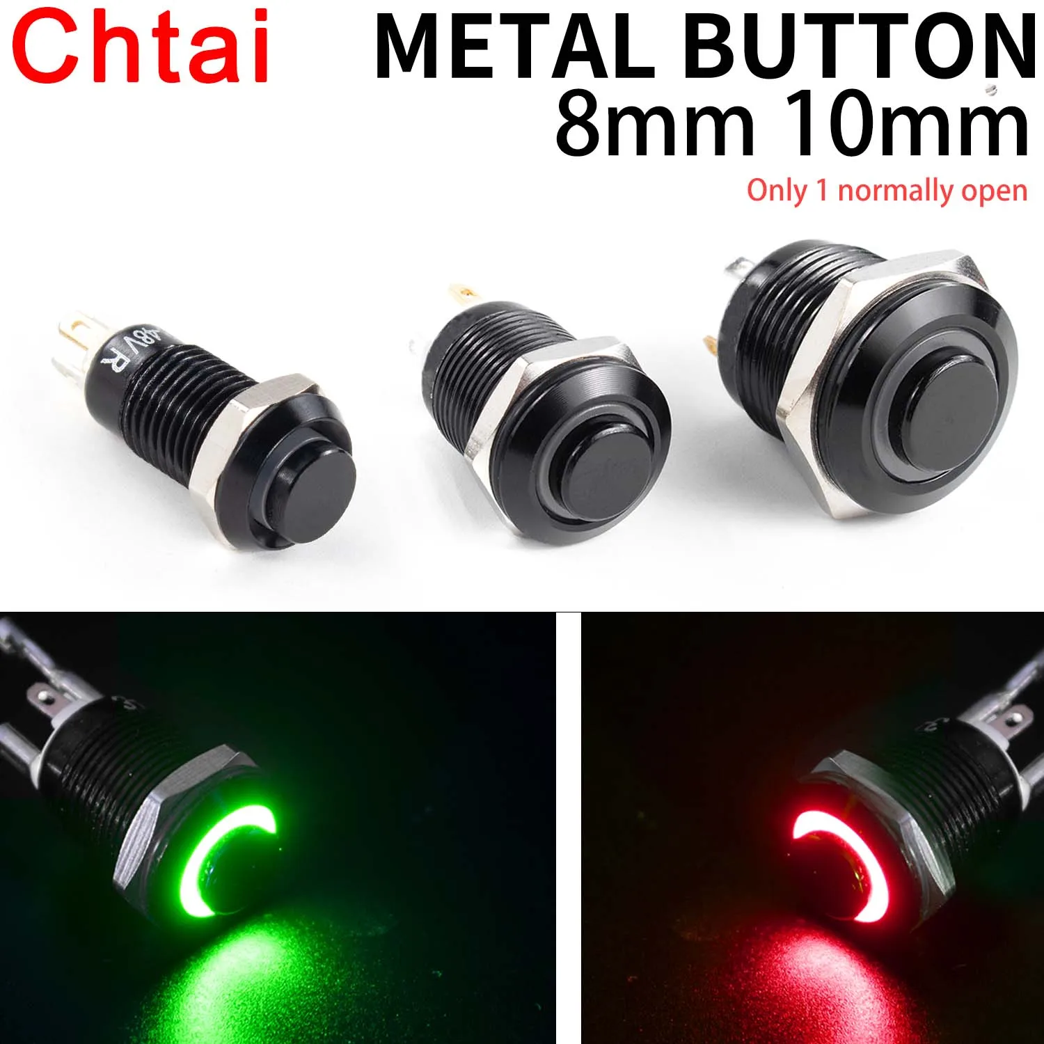 

1NO High head Waterproof Metal Push Button Switch LED Light Self-locking/reset 3/6/12/24/220V 8/10/12/16mm Oxidized blac