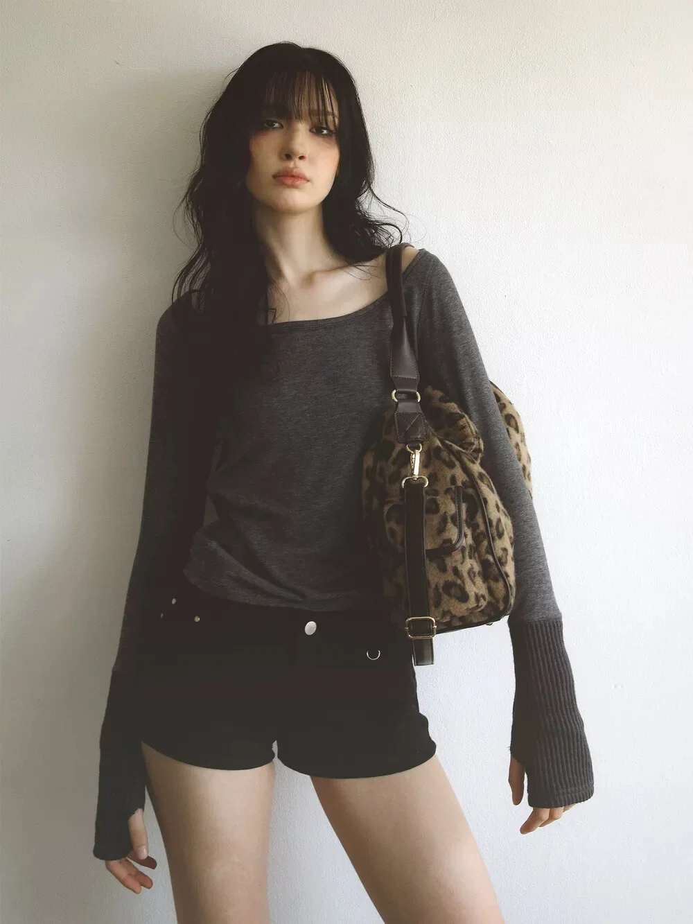 

Pure Desire Design Color Blo Long Sve Wool T-irt Women's Slim Fit oulder Bared Top Comfortable Breathable Springwear