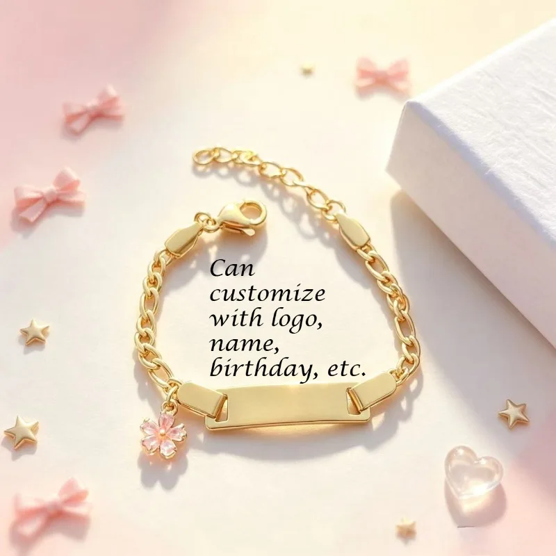 Zircon small flower stainless steel bracelet for people children's Mother's Day birthday gift logo and name can be customized