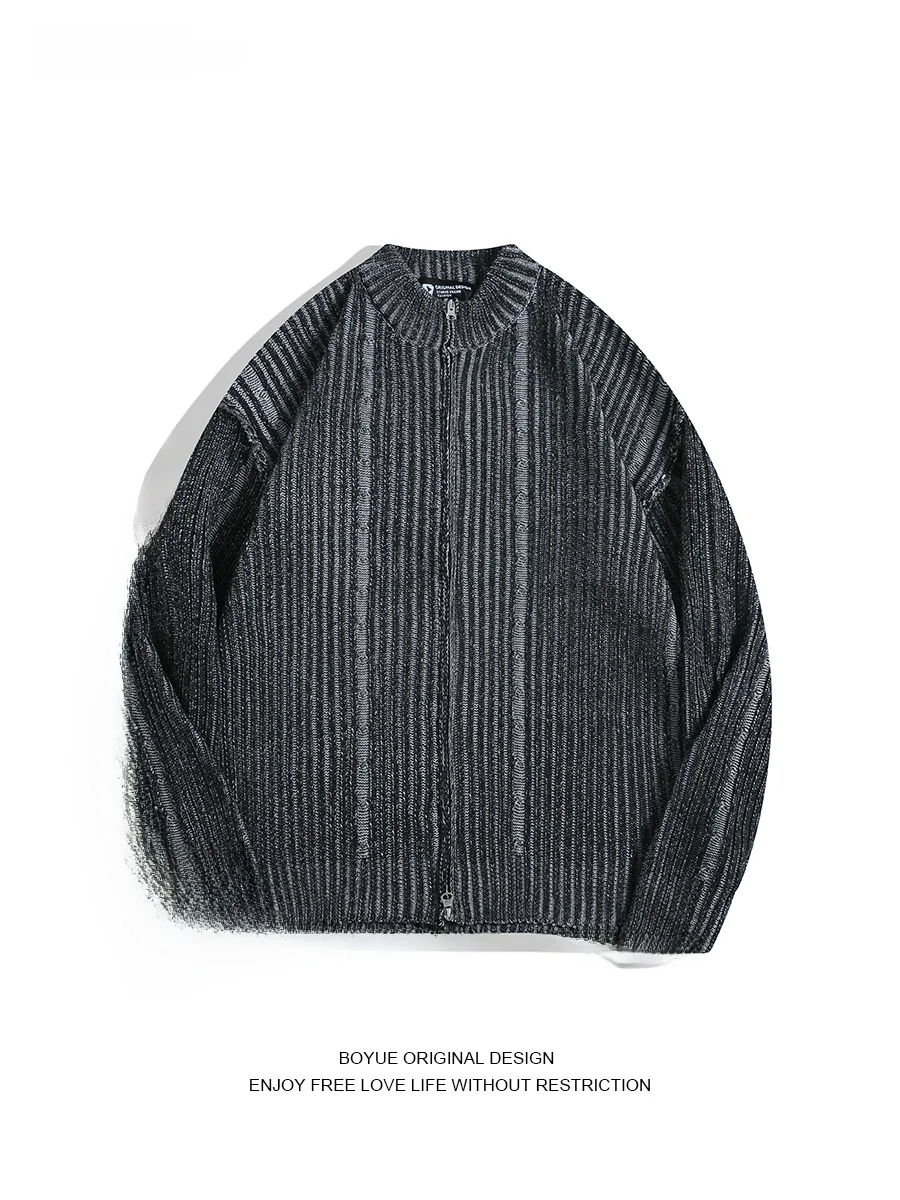 

BOYUE Faionable Striped Color Blo Knitted Sweater Warm Zipper Casual Men's Women's Open Cardigan Coat Youth Autumn Long S...