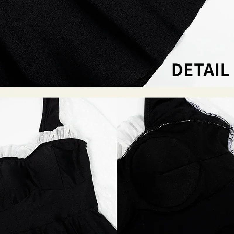 Cover-up Women New Mesh Patchwork Black Flare Sleeve Pareos Playa Summer Swimwear Retro French Style Princess Chic Holiday Lady