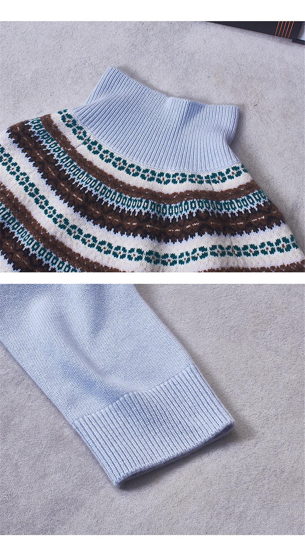 Winter Women's New Semi High Neck Jacquard Knitted Cashmere Pullover Sweater