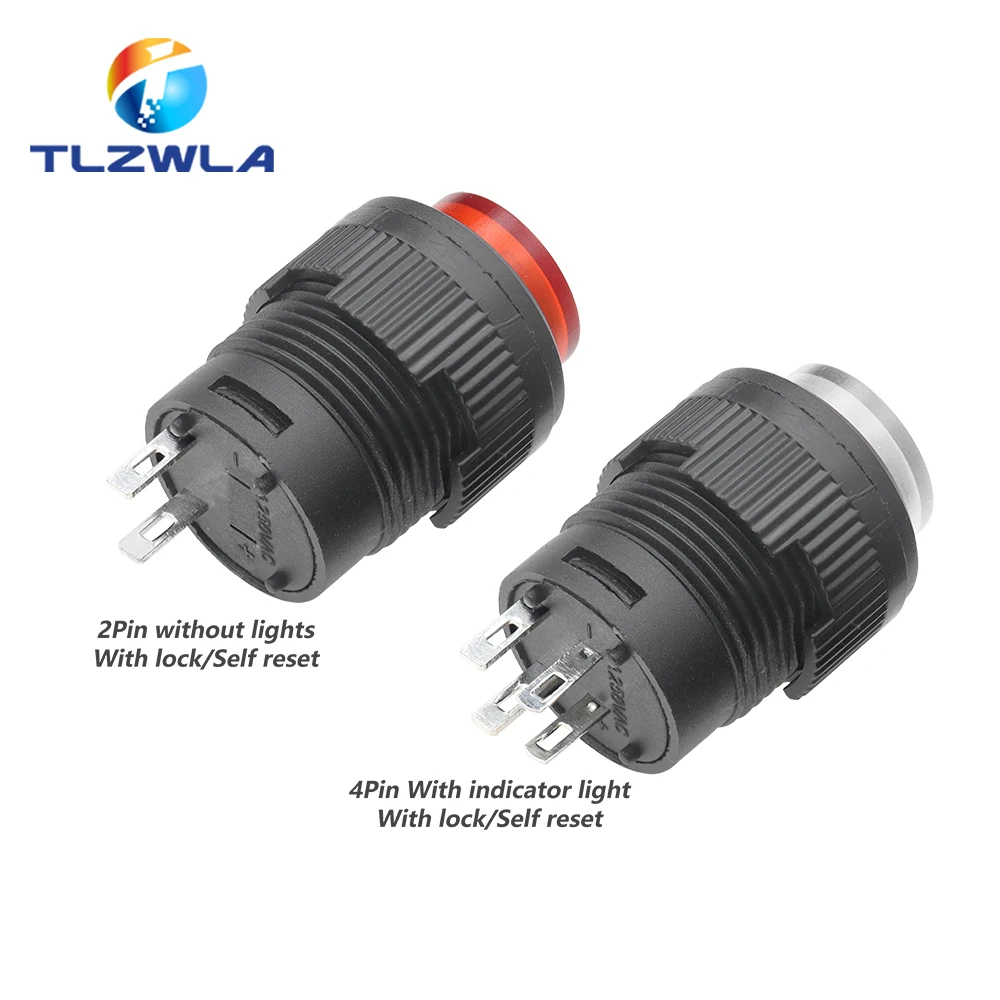 5PCS R16 Przycisk wyłącznika zasilania R16-503 Niebieski Żółty Biały LED R16-503B R16-503A Przycisk zatrzaskowy 2P 4P Samoblokujący Bez resetowania blokady — zdjęcie 5