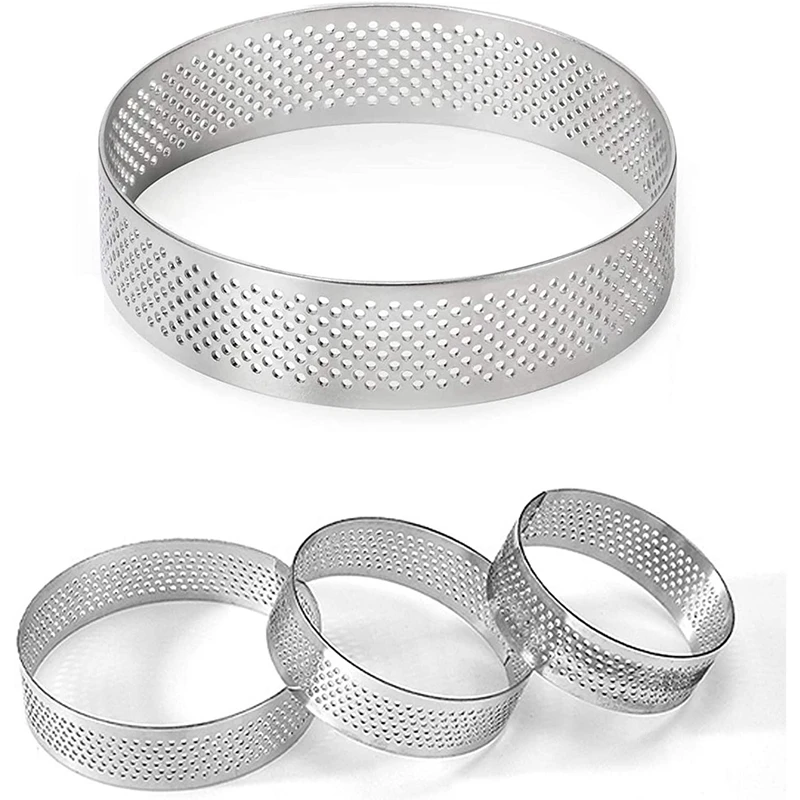 10Stainless Steel Perforated Tart Ring, 5Cm Perforated Cake Mousse Ring, DIY Round Tart Rings For Baking Dessert Ring