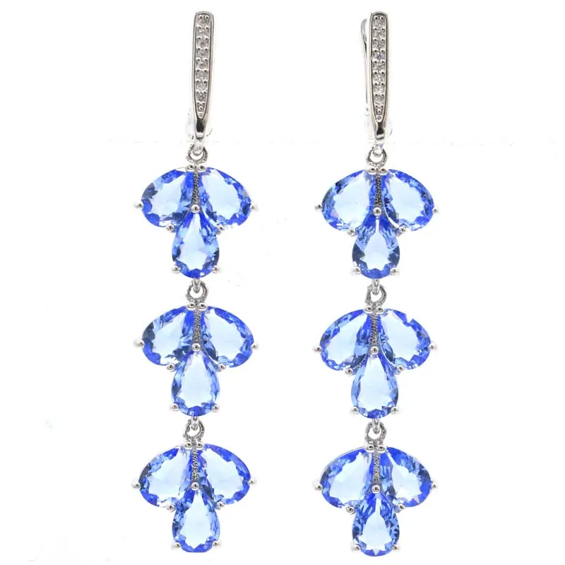 

Buy 5 Get 1 Free 56x13mm Multi Color Long Mystic Topaz Golden Citrine Tourmaline Aquamarine Kunzite CZ Silver Plated Earrings