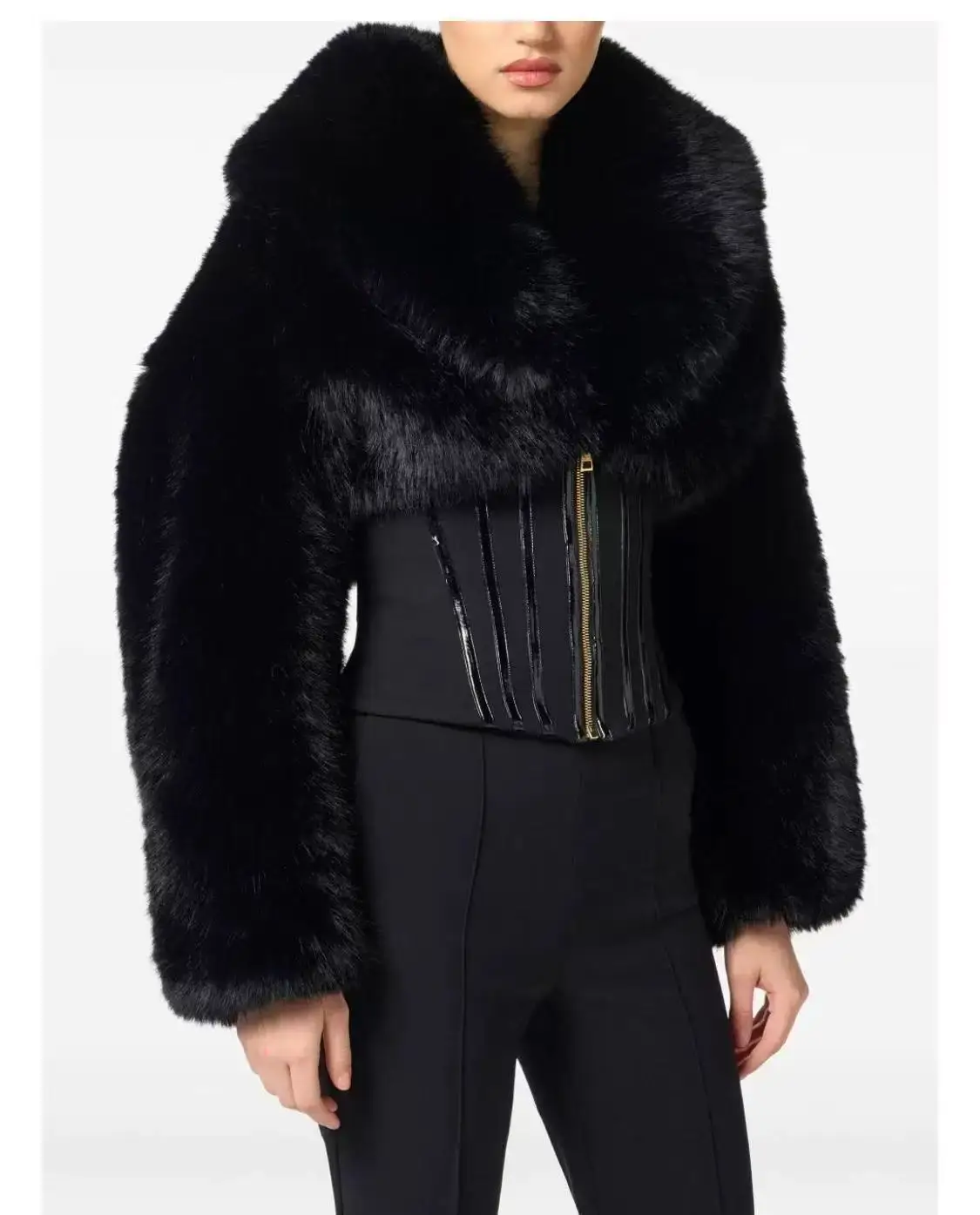 Autumn Winter New High-End Short Fur Coat For Women Large Fur Collar Slim-Fit Zipper Leather Buckle Fur Jacket