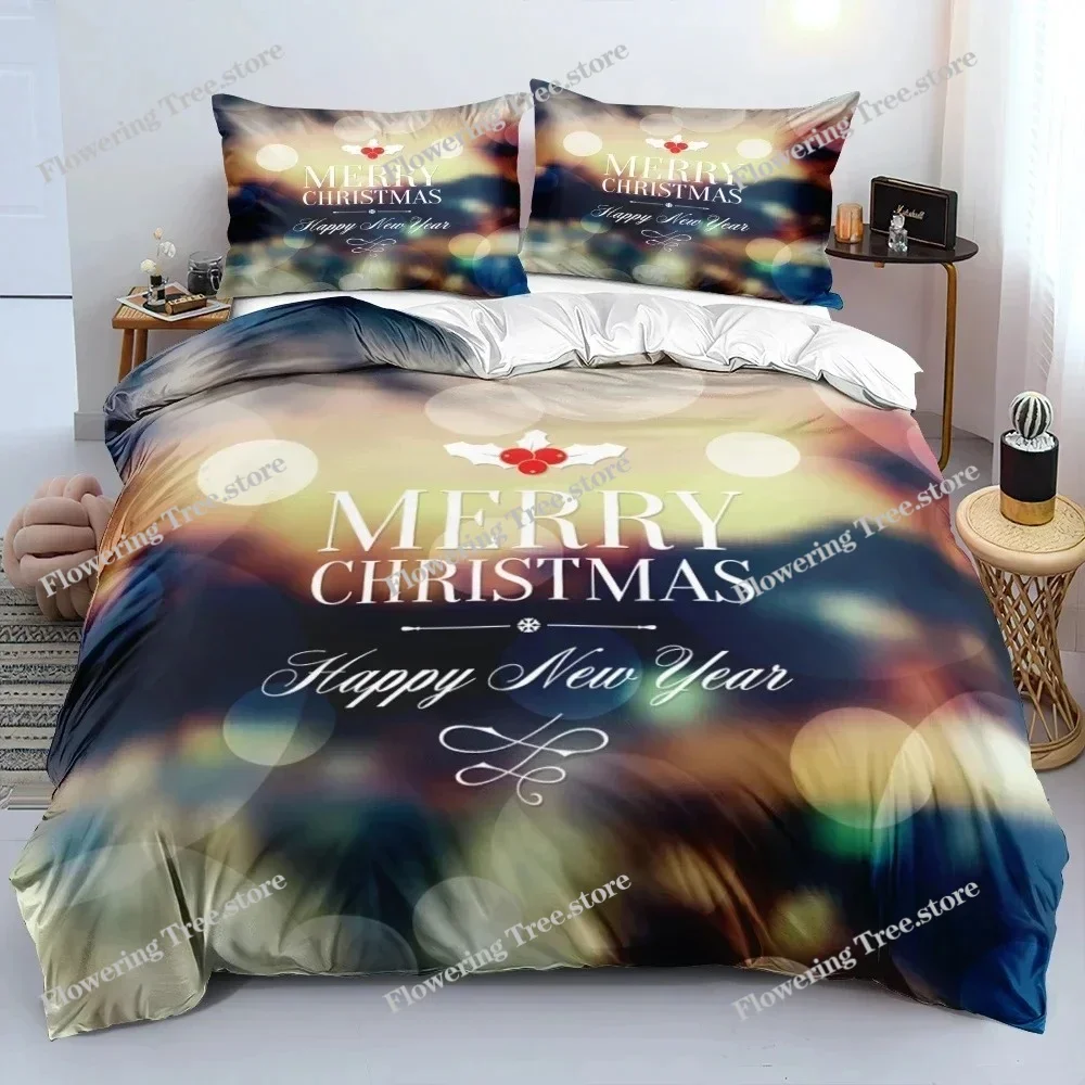3D Merry Christmas White Bedding Sets XMAS DuvetQuilt Cover Set Polyester Comforter Cover King Queen Full Twin Red Bow Beige