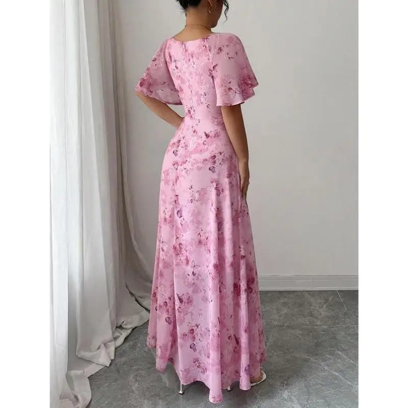 

Women's Chiffon Print Batwing Sve Pleated T-irt ort Pants Casual Sportswear Autumn Season Seven-eighth Sve