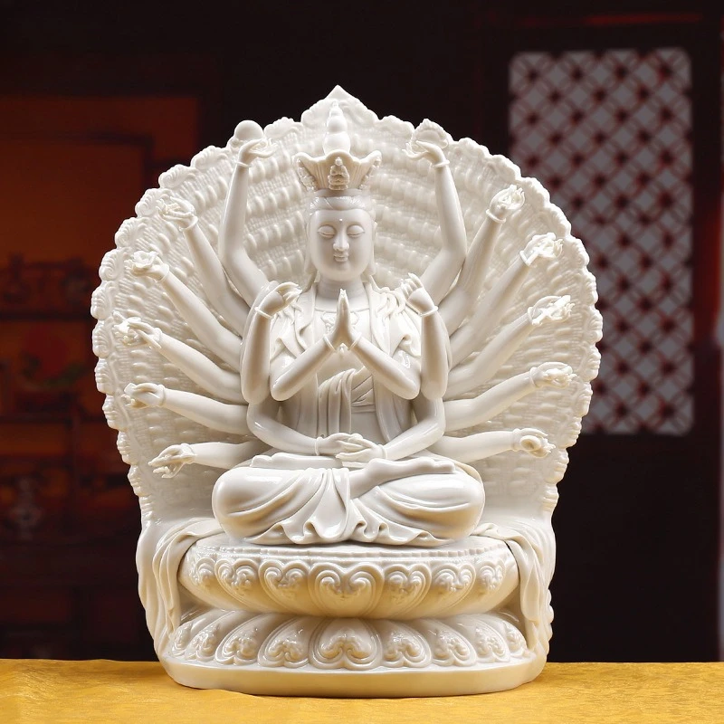 Ceramic Buddha statue Sculpture Crafts Home offering Ornament Thousand-handed Guanyin Bodhisattva statue