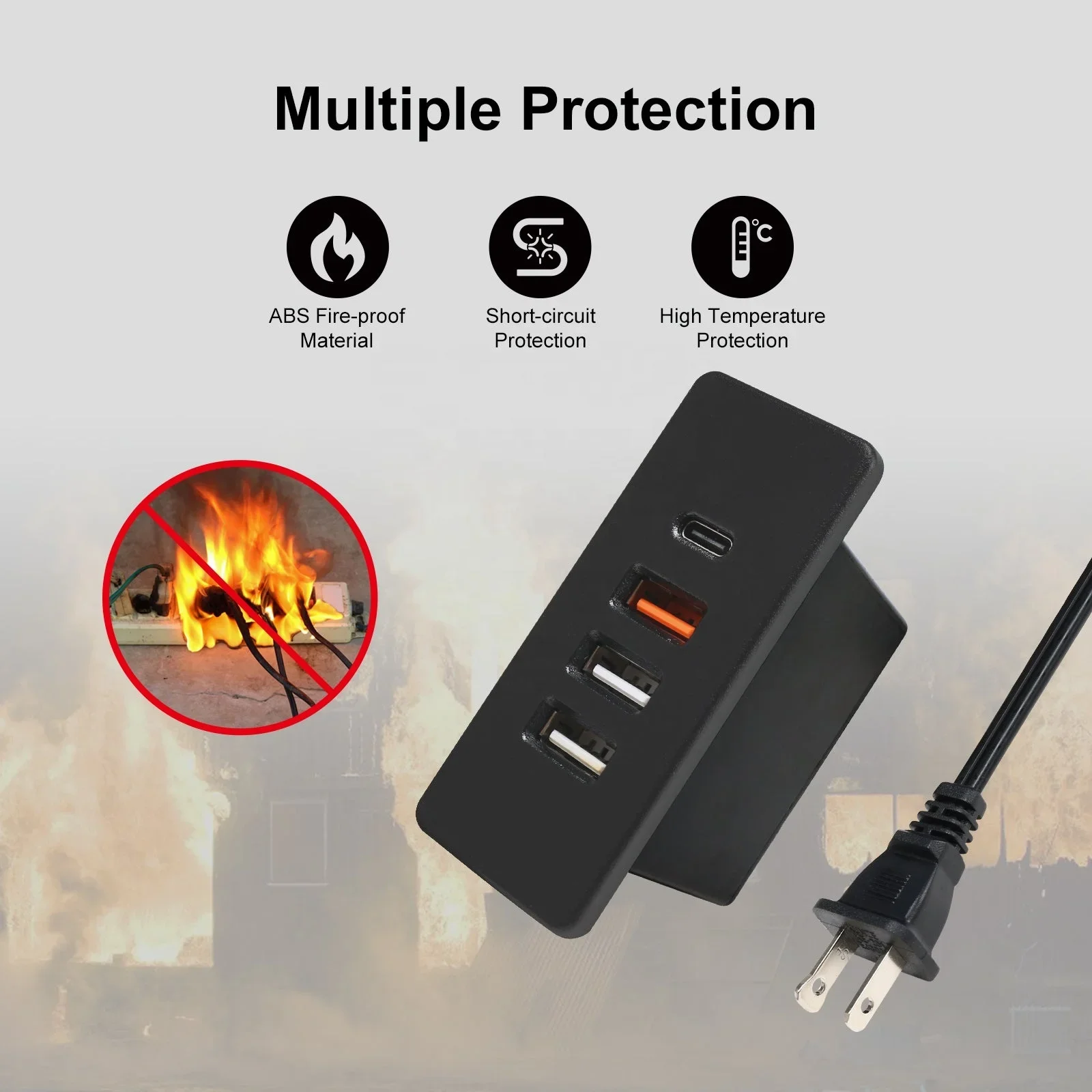 Enchufe de concentrador USB C alimentado, toma de corriente USB C empotrada con carga rápida, 4 puertos USB, 20W, montado en la cama, escritorio, mesa, sofá fac