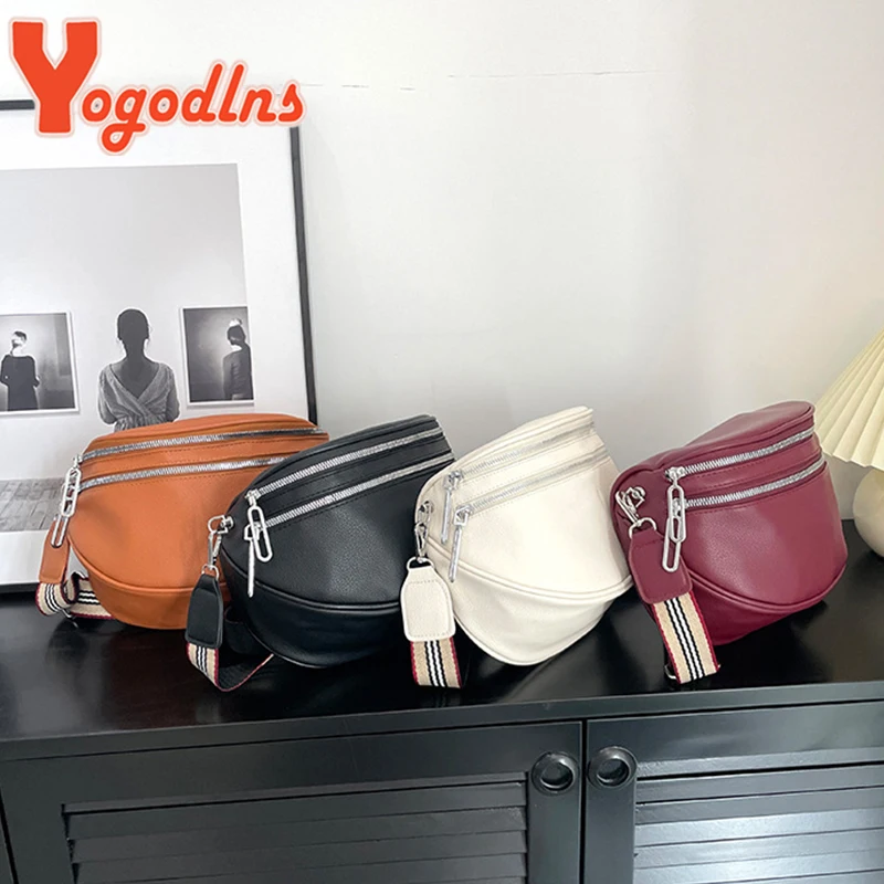 Yogodlns Wide Shoulder Strap Waist Bag Women Pu Leather Saddle Shoulder Crossbody Bag Female Fanny Pack Handbag bolsas feminina