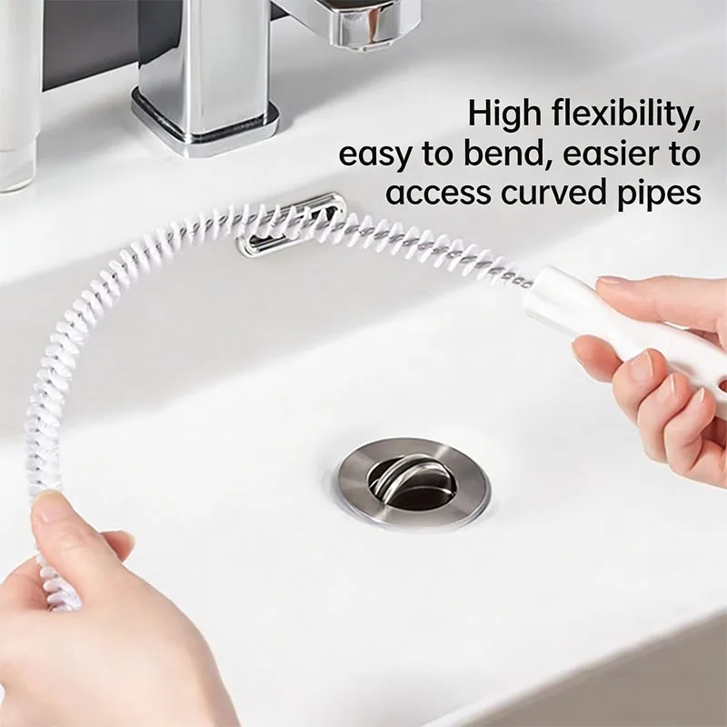 Pipe Unclogging Cleaning Brush, Deeply Reaches Curved Pipes, Bathroom Sink and Floor Drain Hair Cleaning Tool